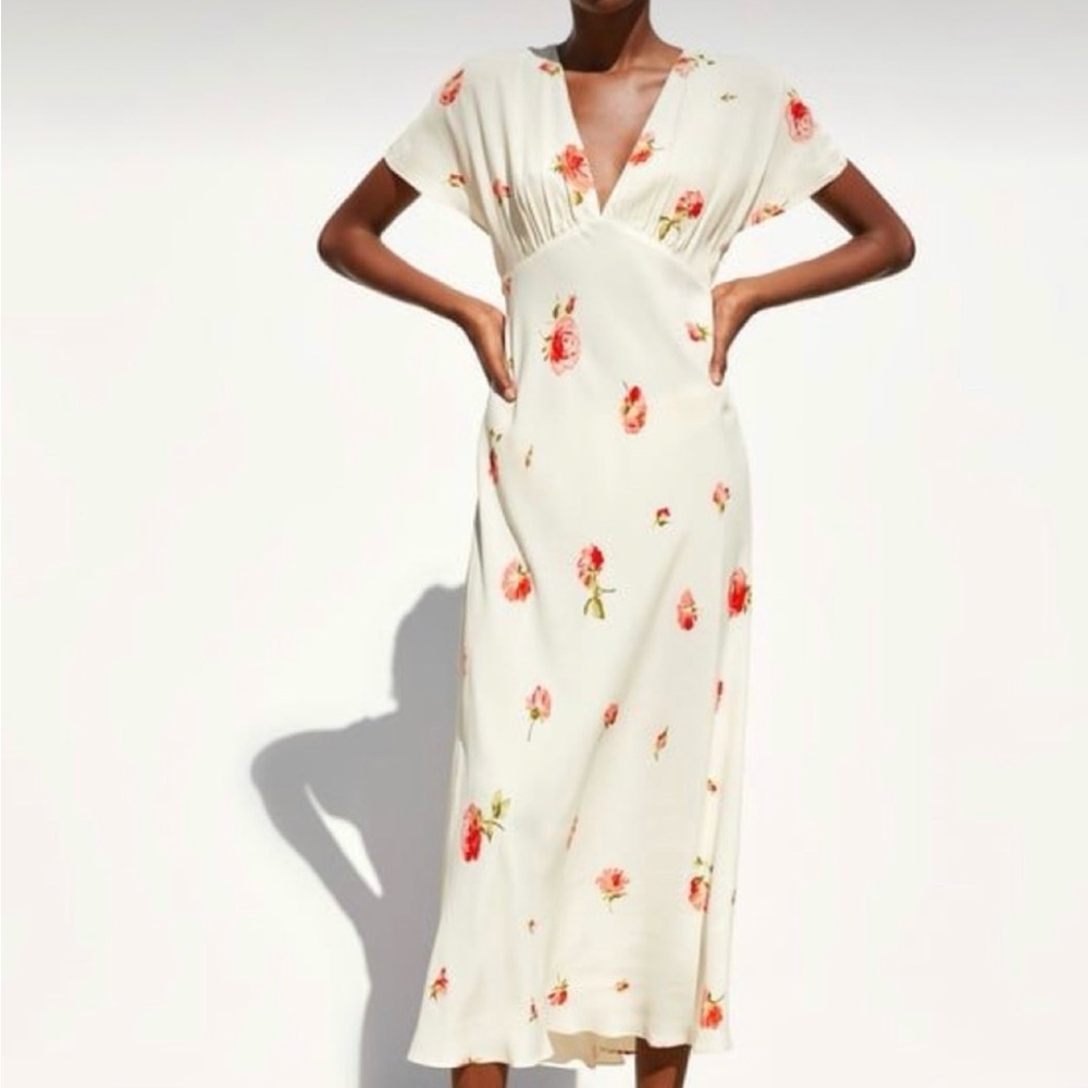 Zara floral cream midi dress, size XS